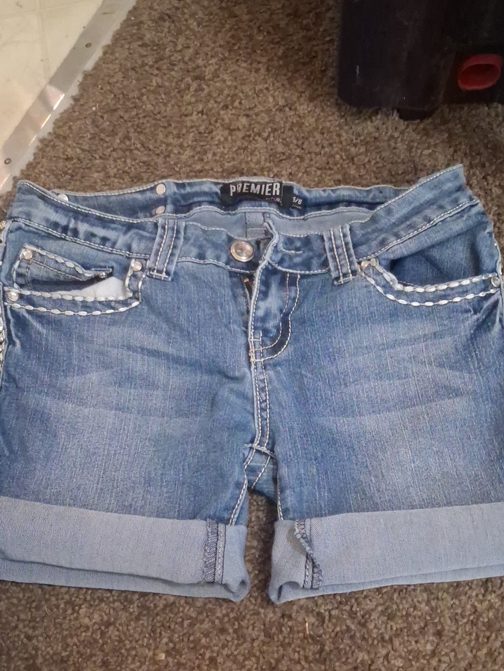 Premier Light Blue Denim Rolled-Hem Shorts